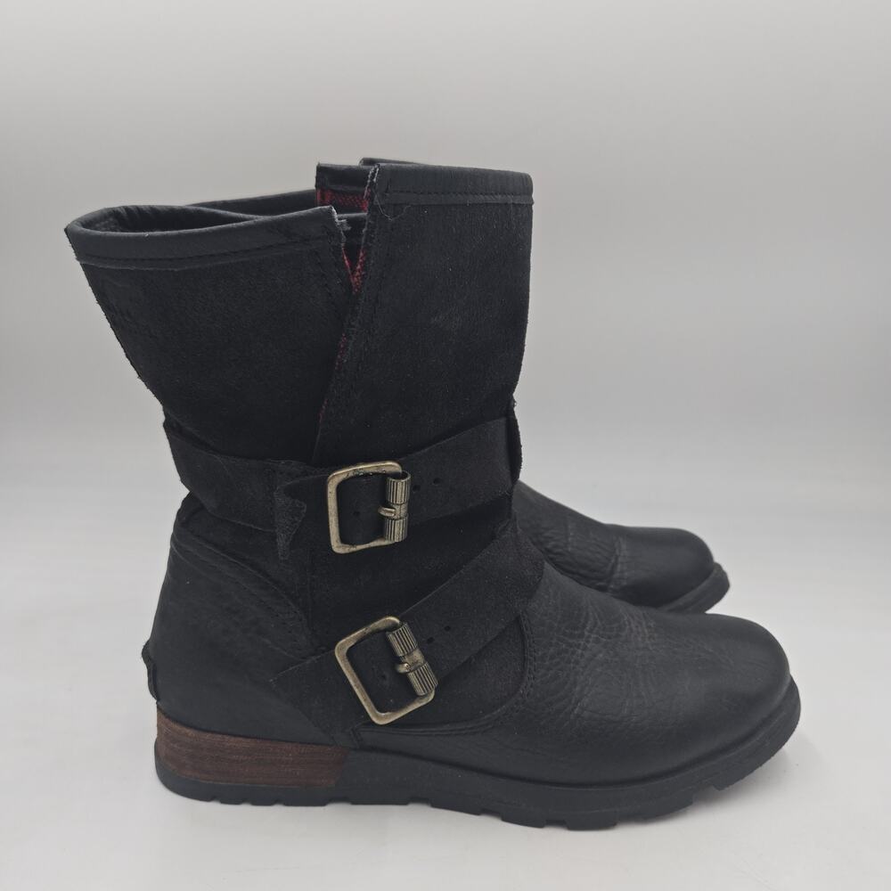 Sorel Black Leather & Suede Buckle Mid-Calf Heeled Boots
